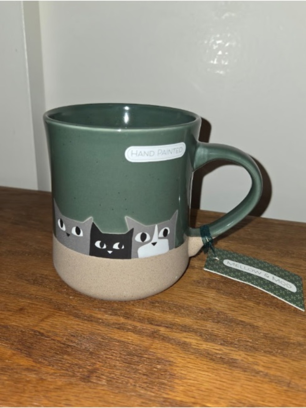 Hand-Painted Green Cat Ceramic Mug
